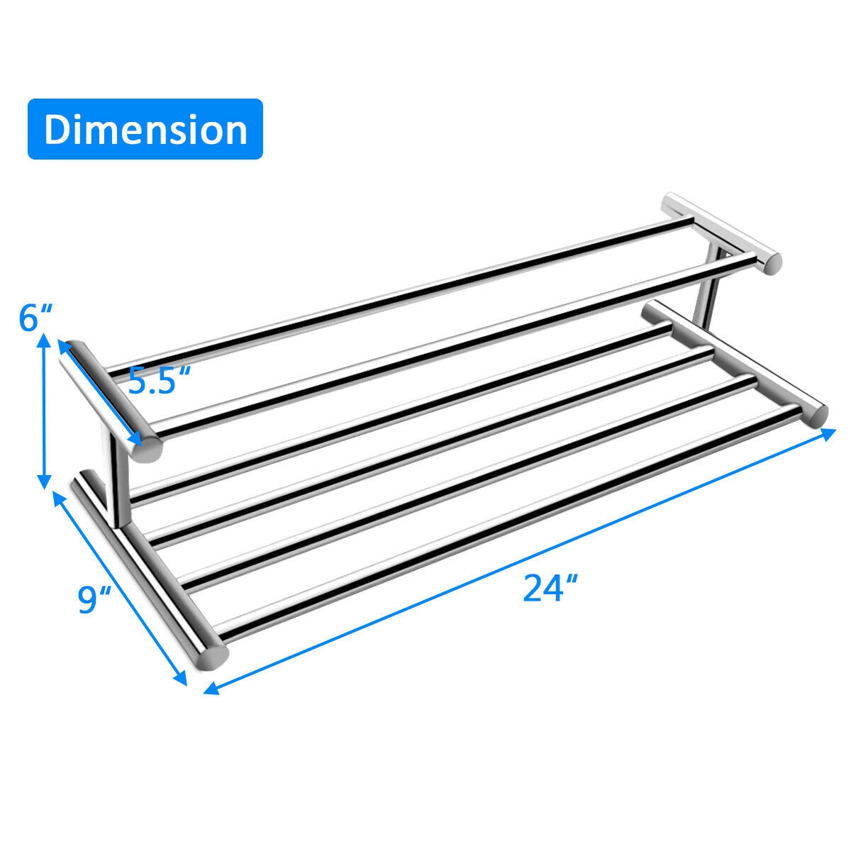24" Wall Mounted Stainless Steel Towel Rack with 2 Tiers