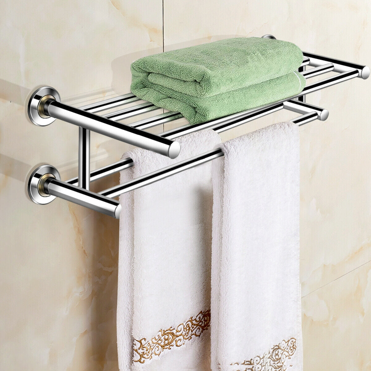 24" Wall Mounted Stainless Steel Towel Rack with 2 Tiers
