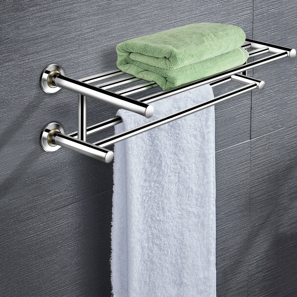 24" Wall Mounted Stainless Steel Towel Rack with 2 Tiers