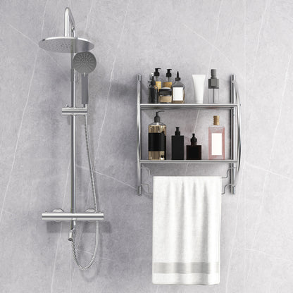 Wall-Mounted 2 Tier Towel Rack with 2 Hanging Bars for Bathroom Storage