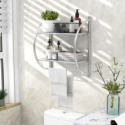 Wall-Mounted 2 Tier Towel Rack with 2 Hanging Bars for Bathroom Storage