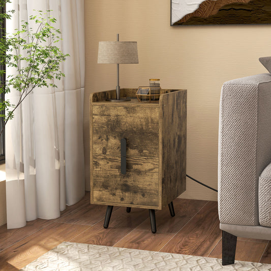 Modern Nightstand Side Table with 2 Drawers and 2 USB Ports – Rustic Brown