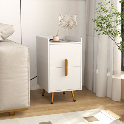 Modern Nightstand Side Table with 2 Drawers and 2 USB Ports – White