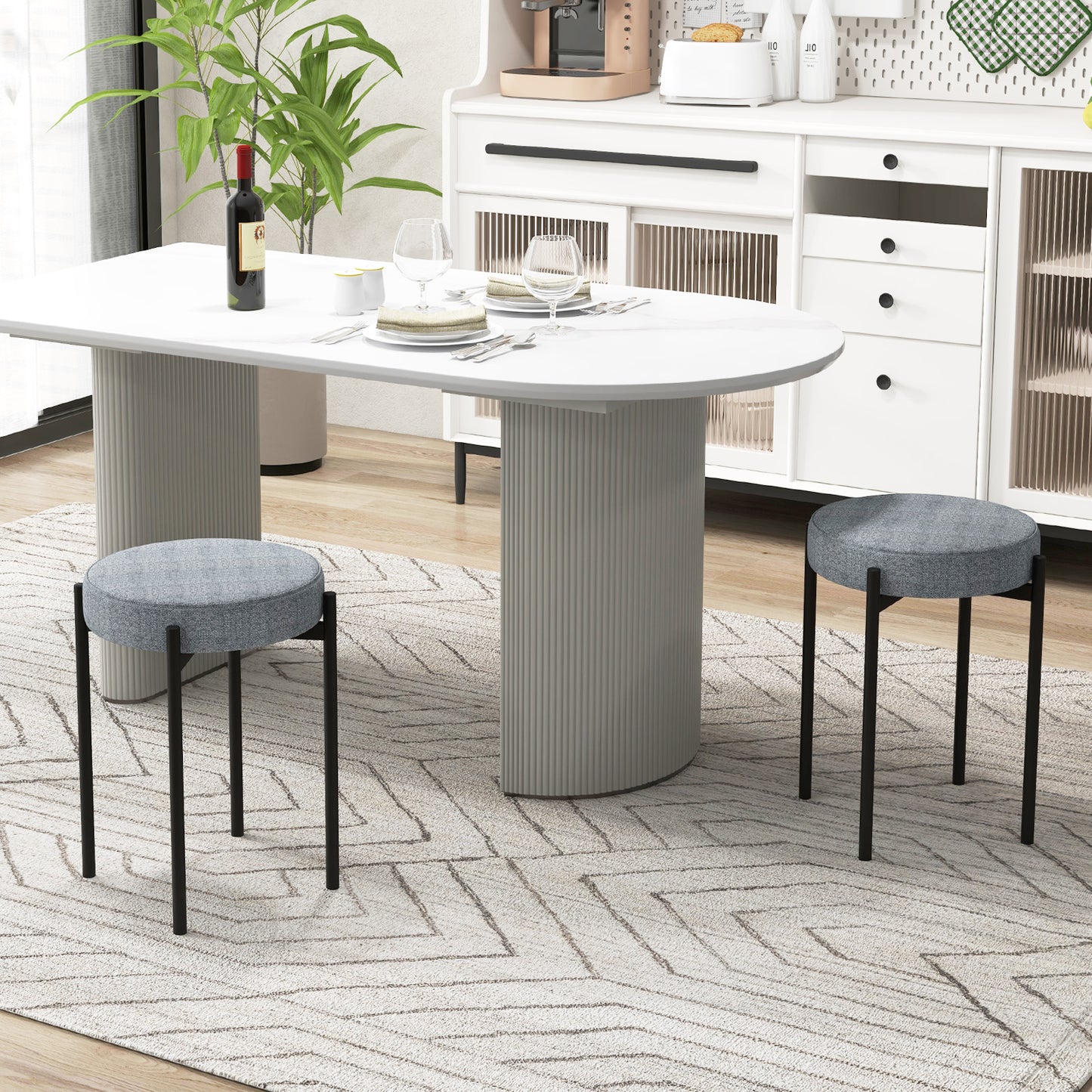 Set of 4 Upholstered Bar Stools with Linen Seats and Non-Slip Foot Pads, Light Grey