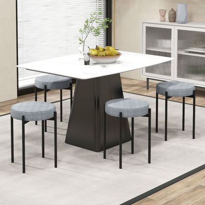 Set of 4 Upholstered Bar Stools with Linen Seats and Non-Slip Foot Pads, Light Grey