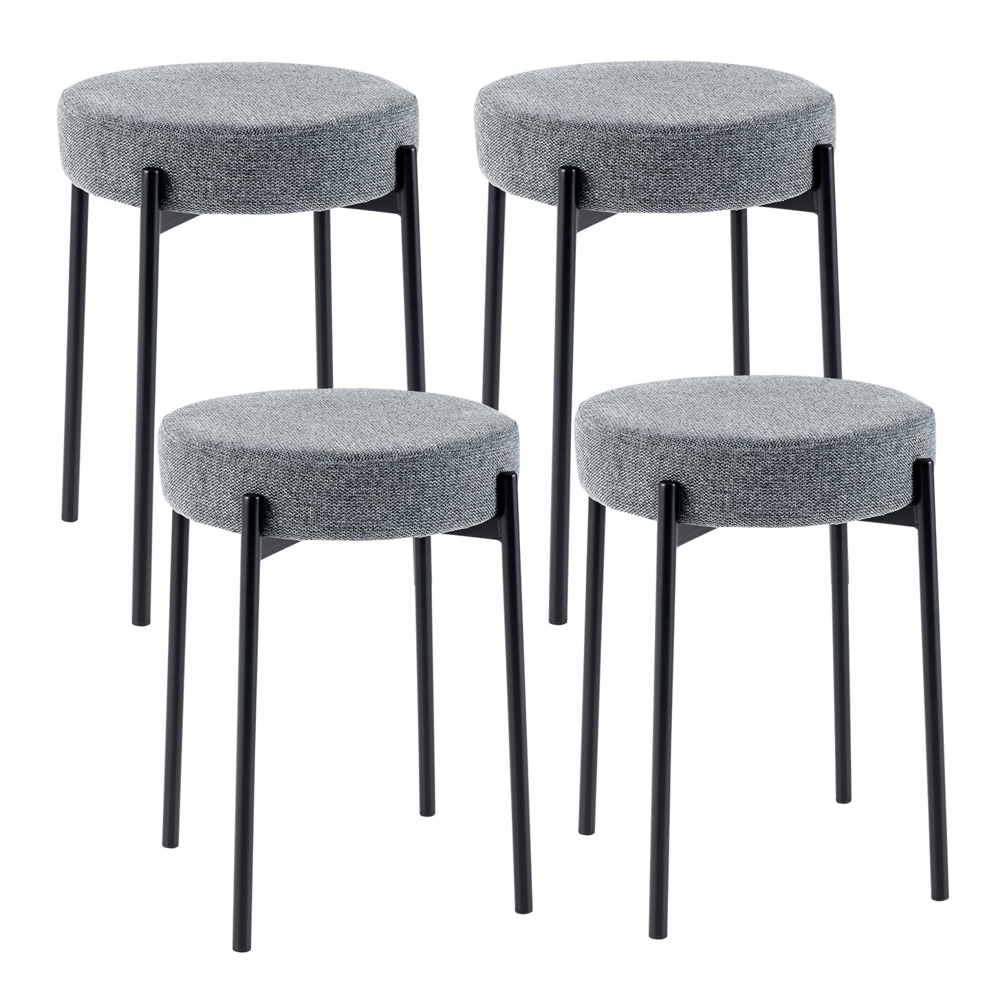 Set of 4 Upholstered Bar Stools with Linen Seats and Non-Slip Foot Pads, Light Grey