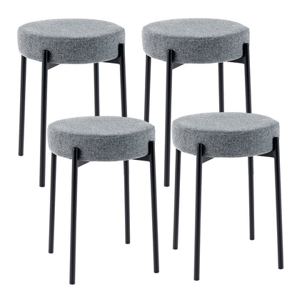 Set of 4 Upholstered Bar Stools with Linen Seats and Non-Slip Foot Pads, Light Grey