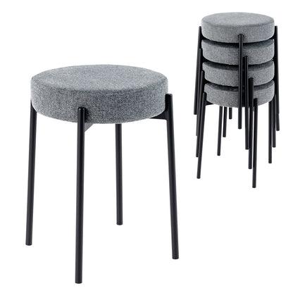 Set of 4 Upholstered Bar Stools with Linen Seats and Non-Slip Foot Pads, Light Grey