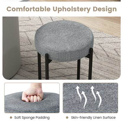 Set of 4 Upholstered Bar Stools with Linen Seats and Non-Slip Foot Pads, Light Grey