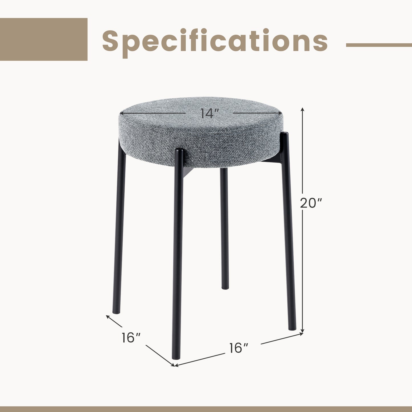 Set of 4 Upholstered Bar Stools with Linen Seats and Non-Slip Foot Pads, Light Grey