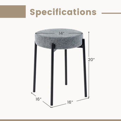 Set of 4 Upholstered Bar Stools with Linen Seats and Non-Slip Foot Pads, Light Grey