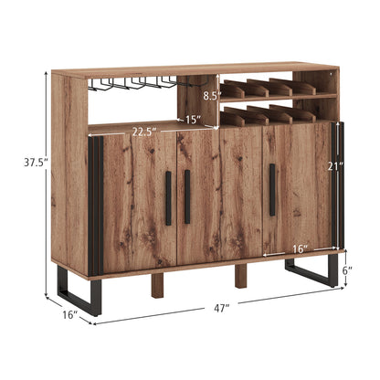 Elegant Wine Storage Cabinet with Adjustable Shelves and Triple Door Design for Home Bar