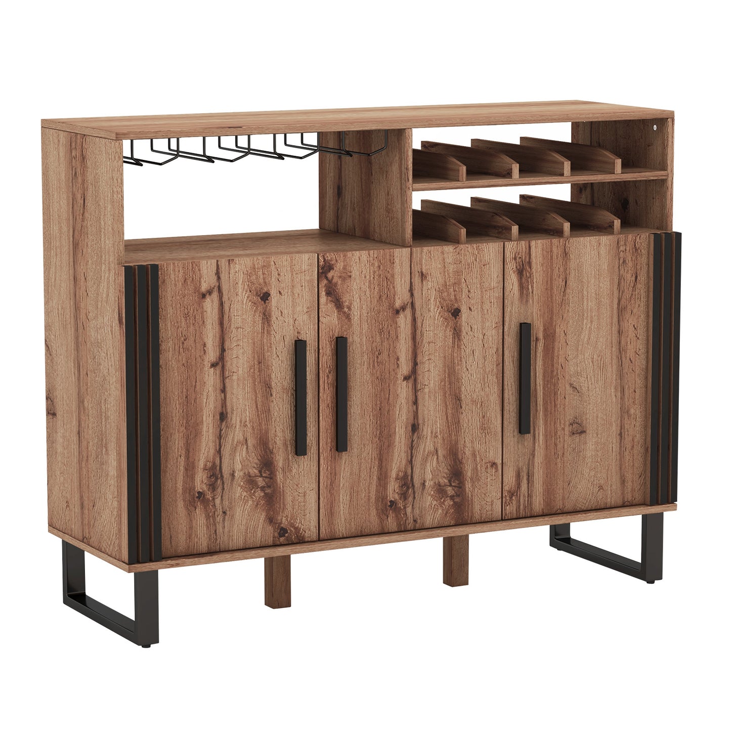 Elegant Wine Storage Cabinet with Adjustable Shelves and Triple Door Design for Home Bar