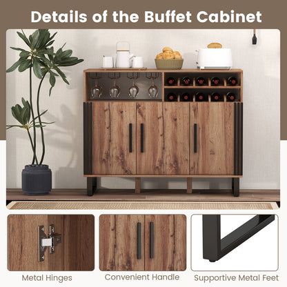 Elegant Wine Storage Cabinet with Adjustable Shelves and Triple Door Design for Home Bar