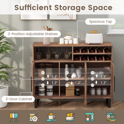 Elegant Wine Storage Cabinet with Adjustable Shelves and Triple Door Design for Home Bar