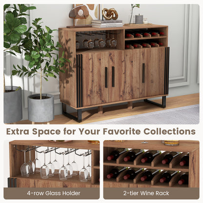Elegant Wine Storage Cabinet with Adjustable Shelves and Triple Door Design for Home Bar