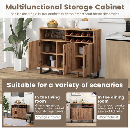 Elegant Wine Storage Cabinet with Adjustable Shelves and Triple Door Design for Home Bar