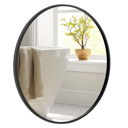 24 Inch Black Circle Bathroom Mirror with Shatterproof Glass and Explosion-Proof Film