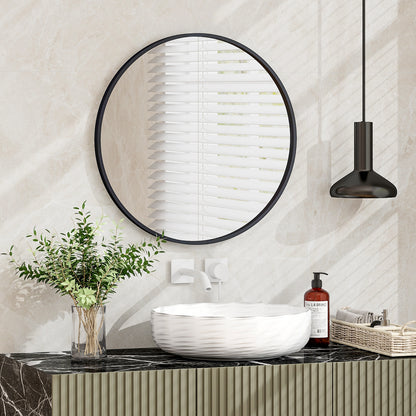 24 Inch Black Circle Bathroom Mirror with Shatterproof Glass and Explosion-Proof Film
