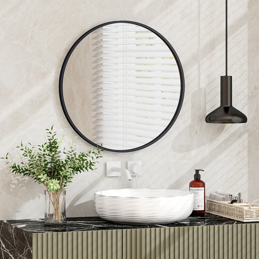 24 Inch Black Circle Bathroom Mirror with Shatterproof Glass and Explosion-Proof Film