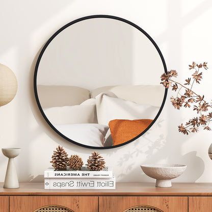 24 Inch Black Circle Bathroom Mirror with Shatterproof Glass and Explosion-Proof Film