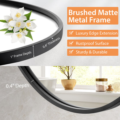 24 Inch Black Circle Bathroom Mirror with Shatterproof Glass and Explosion-Proof Film