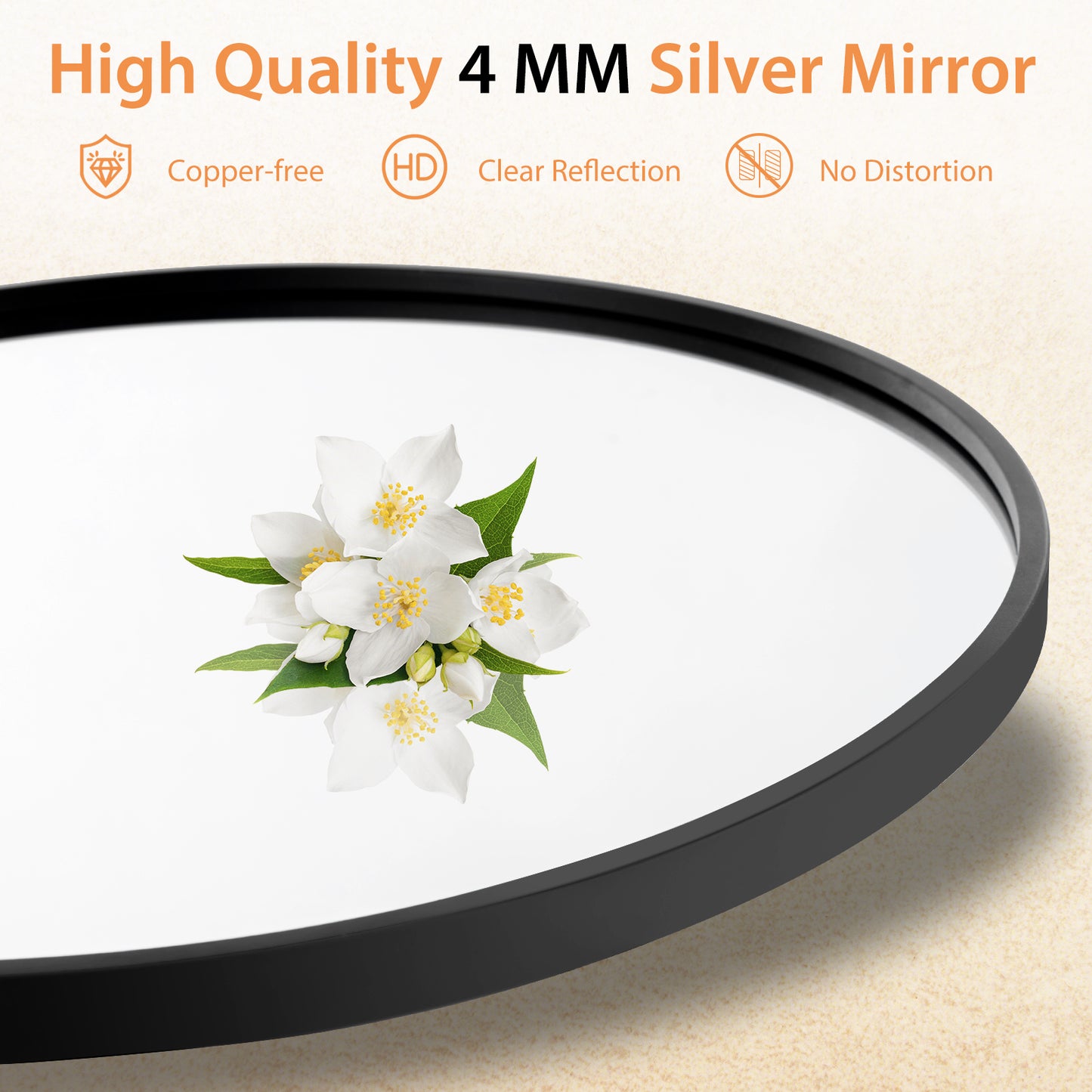 24 Inch Black Circle Bathroom Mirror with Shatterproof Glass and Explosion-Proof Film