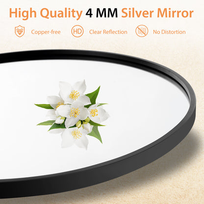 24 Inch Black Circle Bathroom Mirror with Shatterproof Glass and Explosion-Proof Film