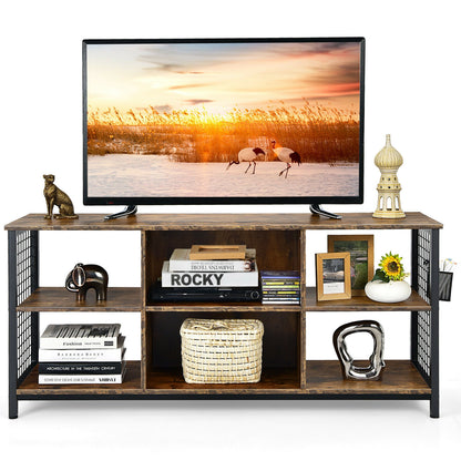 Rustic Mid-Century TV Console with Adjustable Shelves and Removable Storage Basket for 65 Inch TVs