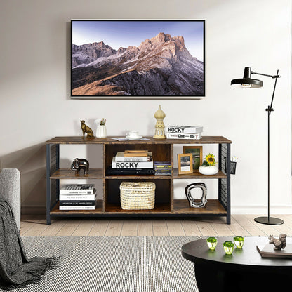 Rustic Mid-Century TV Console with Adjustable Shelves and Removable Storage Basket for 65 Inch TVs