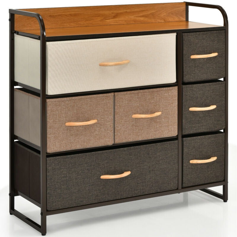 Fabric Dresser Storage Chest with 7 Drawers and Wooden Top for Bedroom or Entryway