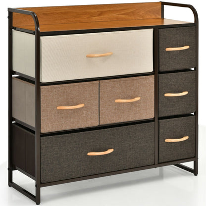 Fabric Dresser Storage Chest with 7 Drawers and Wooden Top for Bedroom or Entryway