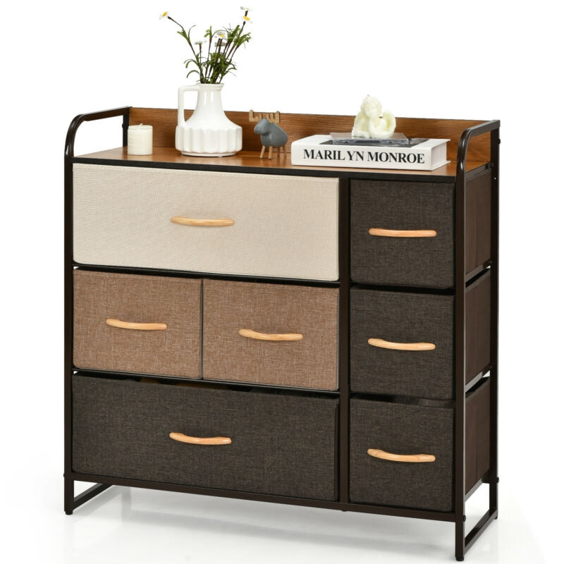 Fabric Dresser Storage Chest with 7 Drawers and Wooden Top for Bedroom or Entryway