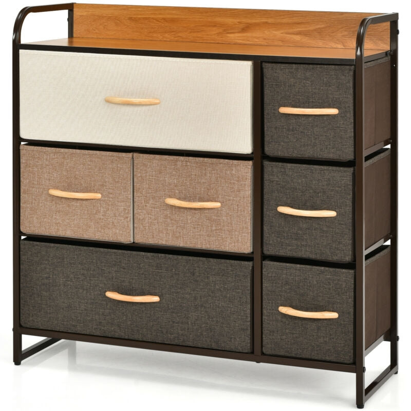 Fabric Dresser Storage Chest with 7 Drawers and Wooden Top for Bedroom or Entryway