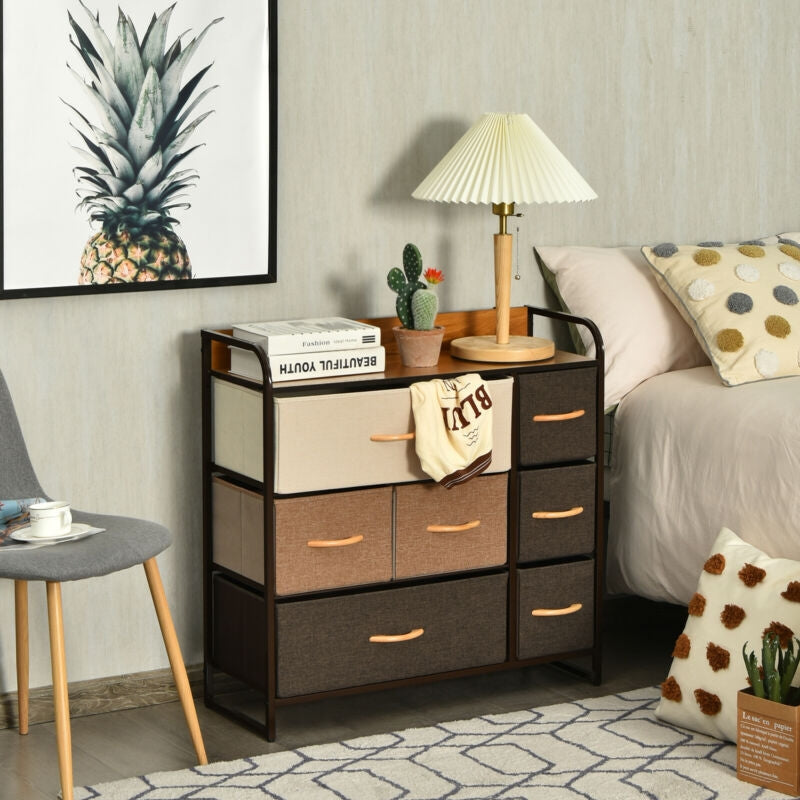 Fabric Dresser Storage Chest with 7 Drawers and Wooden Top for Bedroom or Entryway