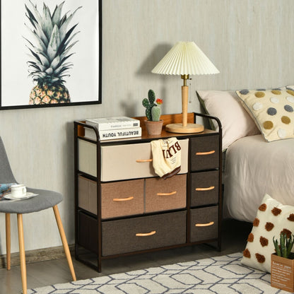 Fabric Dresser Storage Chest with 7 Drawers and Wooden Top for Bedroom or Entryway