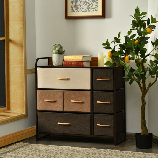 Fabric Dresser Storage Chest with 7 Drawers and Wooden Top for Bedroom or Entryway