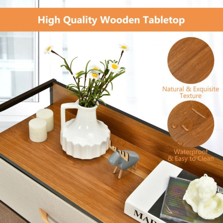 Fabric Dresser Storage Chest with 7 Drawers and Wooden Top for Bedroom or Entryway