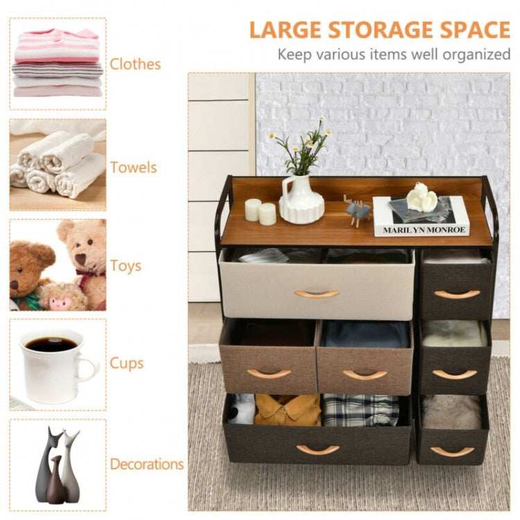 Fabric Dresser Storage Chest with 7 Drawers and Wooden Top for Bedroom or Entryway