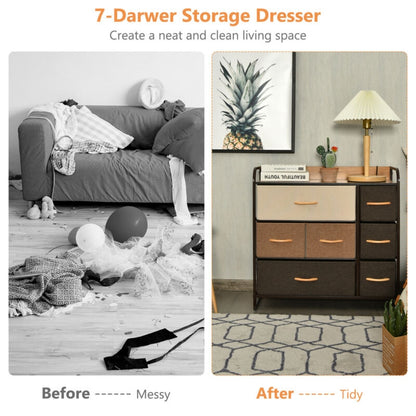 Fabric Dresser Storage Chest with 7 Drawers and Wooden Top for Bedroom or Entryway