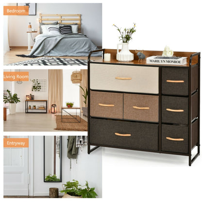 Fabric Dresser Storage Chest with 7 Drawers and Wooden Top for Bedroom or Entryway