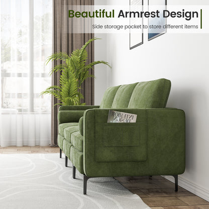 Modular 3-Seat Sofa Couch with USB Ports, Power Outlet and Storage Pocket in Green