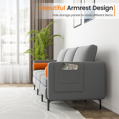 Modular 3-Seat Sofa Couch with USB Ports, Power Outlet and Storage Pocket in Grey