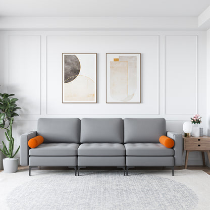 Modular 3-Seat Sofa Couch with USB Ports, Power Outlet and Storage Pocket in Grey