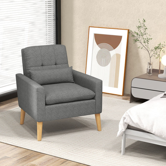 Ergonomic Accent Chair with Lumbar Pillow, Rubber Wood Legs, and Padded Cushions – Grey