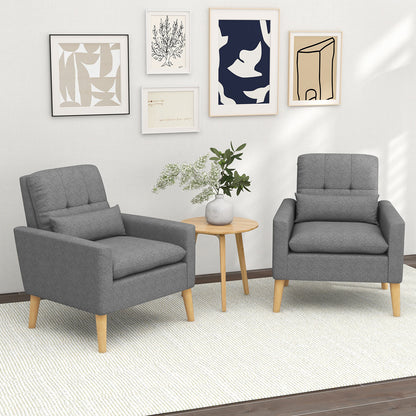 Ergonomic Accent Chair with Lumbar Pillow, Rubber Wood Legs, and Padded Cushions – Grey