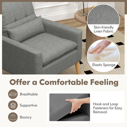 Ergonomic Accent Chair with Lumbar Pillow, Rubber Wood Legs, and Padded Cushions – Grey