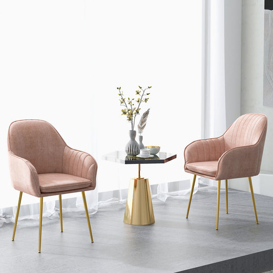 Set of 2 Modern Accent Chairs with Removable Cushions and Gold Metal Legs, Pink
