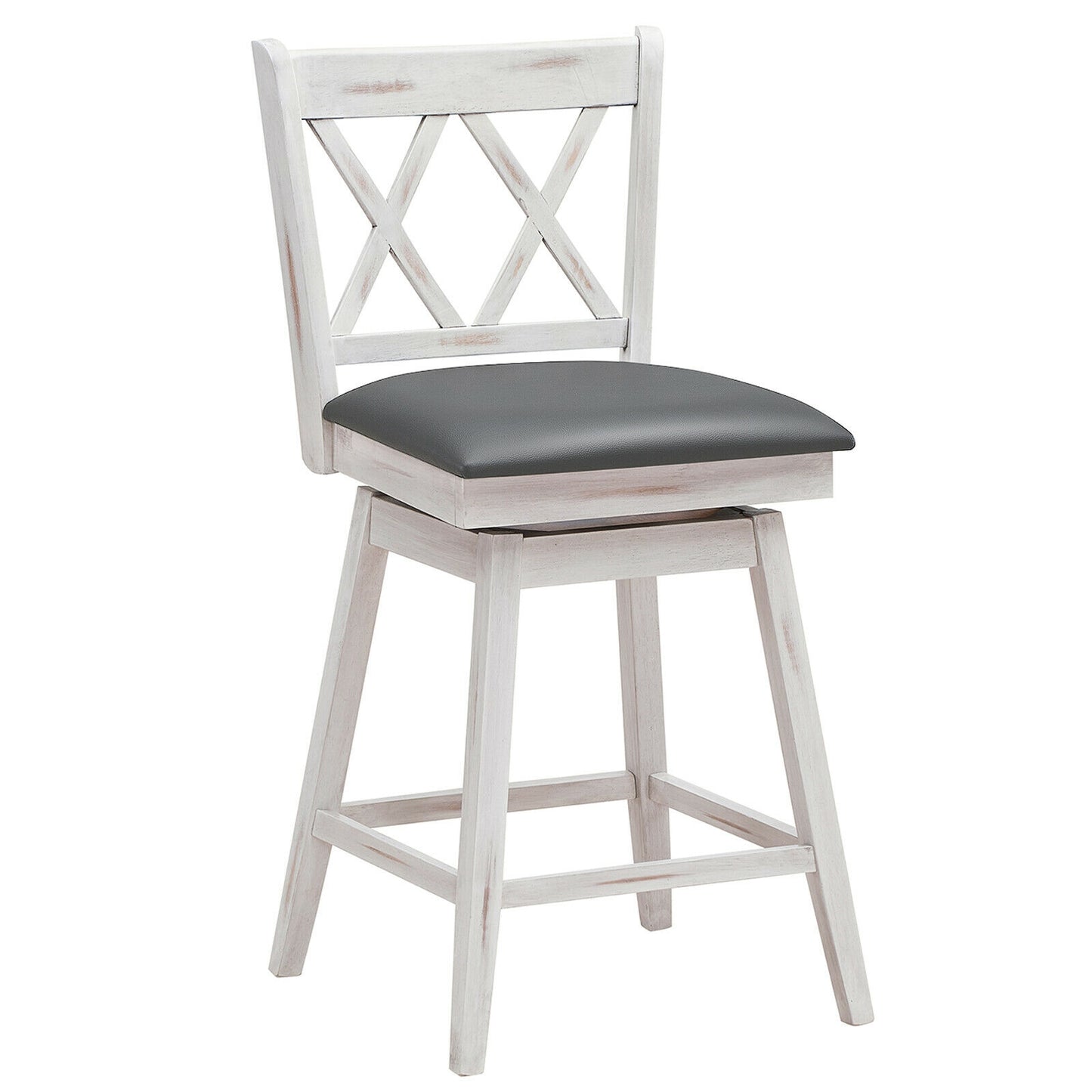 Counter Height Bar Stools Set of 2 with 24 Inch Swivel Seat and White Rubber Wood Frame