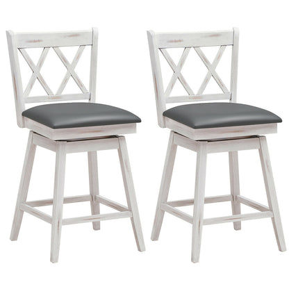 Counter Height Bar Stools Set of 2 with 24 Inch Swivel Seat and White Rubber Wood Frame